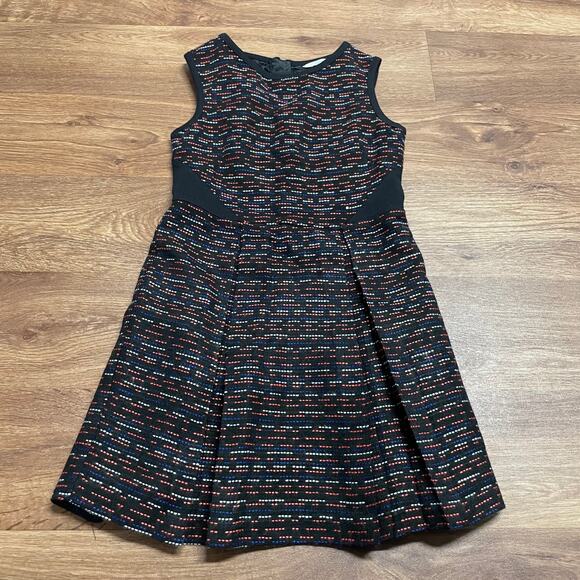 KC Parker Hartstrings Girls Black Red Blue Tweed Dress Fit Flare Size 7 Pleated - Picture 1 of 7